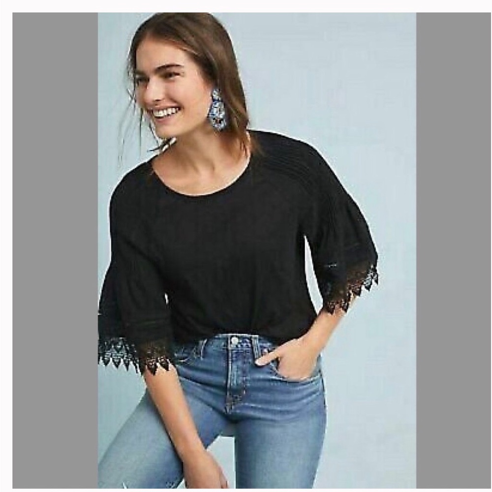 Anthropologie Eri + Ali BellSleeve Blouse Black